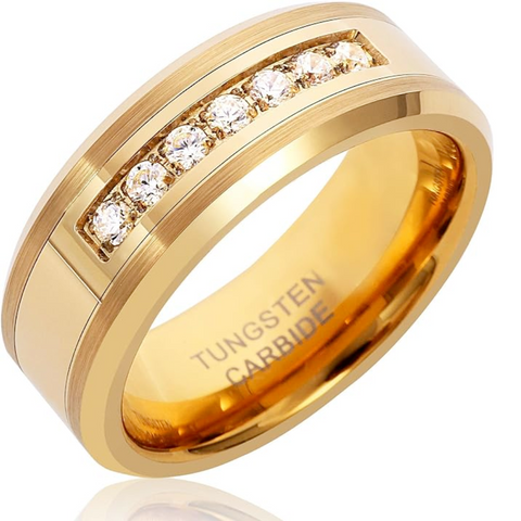 18K PVD Gold Plated 8mm Tungsten Mens Ring