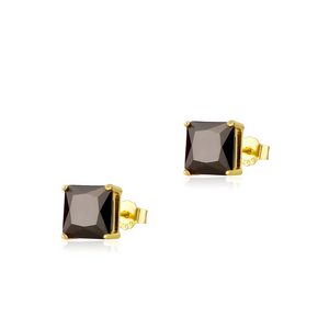 18K Gold Plated Sterling Silver 7mm Black CZ Studs Earrings