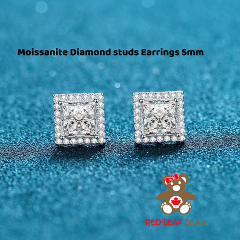 Moissanite One Carat 5mm Diamond Studs Earring Base Metal Sterling Silver