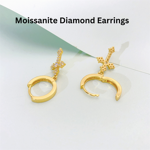 Moissanite Diamond Cross Sterling Silver Earrings.