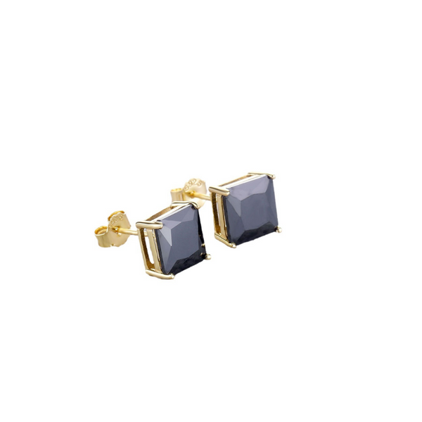 18K Gold Plated Sterling Silver 7mm Black CZ Studs Earrings