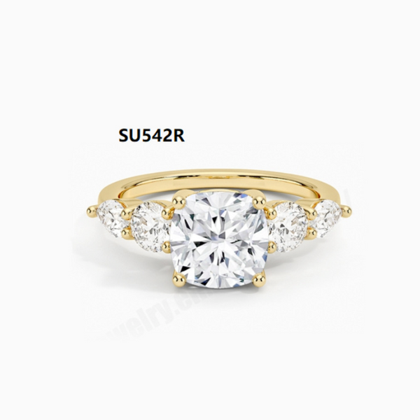 One Carat Moissanite 3 Stone 14k Gold Filled Engagement Ring.