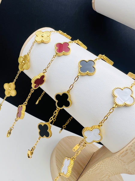 Gold Plated Stainless Steel 5 VCA Style Clover Bracelet
