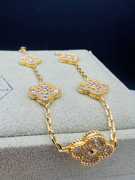 5Clover 18k Gold Plated Bracelet With Diamond