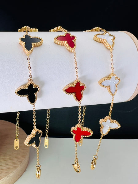 18k Gold Plated Butterfly 5 Clover Bracelet.