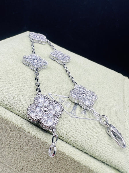 5Clover Silver With Diamond Bracelet.