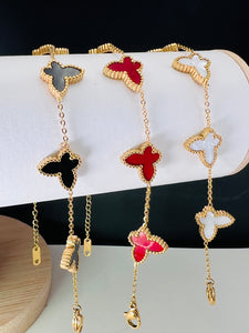 18k Gold Plated Butterfly 5 Clover Bracelet.