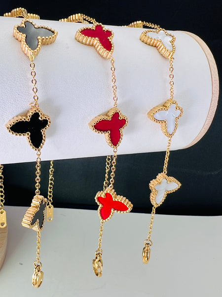 18k Gold Plated Butterfly 5 Clover Bracelet.