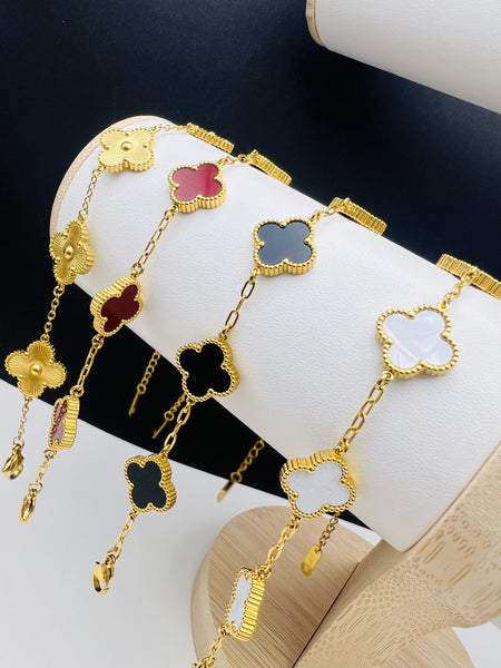 Gold Plated Stainless Steel 5 VCA Style Clover Bracelet
