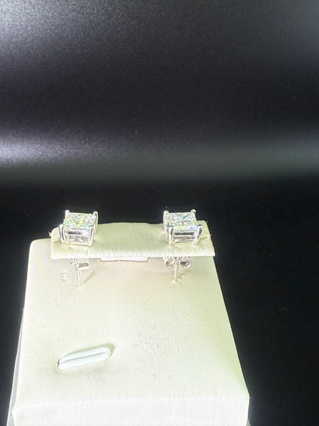 One Carat 5mm by 5mm Square Moissanite Diamond Studs Earring. Pass Diamond Test