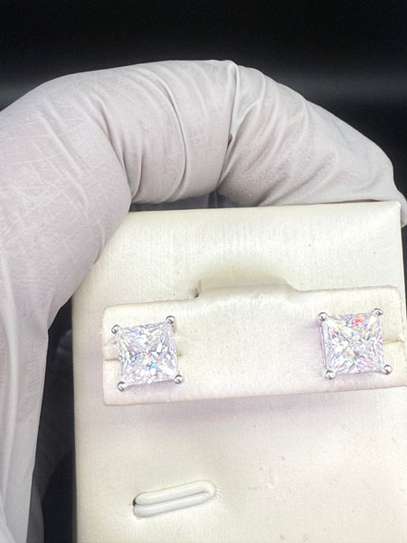 One Carat 5mm by 5mm Square Moissanite Diamond Studs Earring. Pass Diamond Test