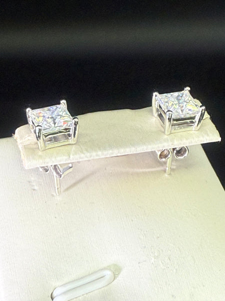 One Carat 5mm by 5mm Square Moissanite Diamond Studs Earring. Pass Diamond Test