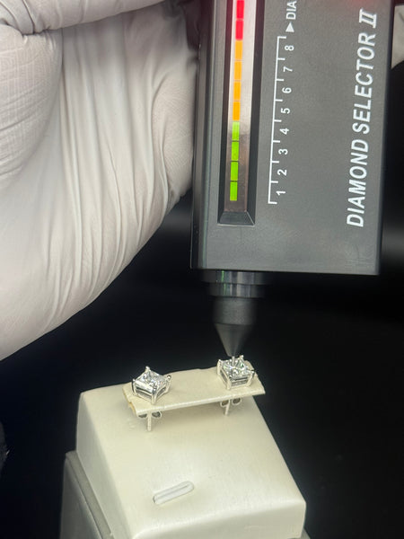 One Carat 5mm by 5mm Square Moissanite Diamond Studs Earring. Pass Diamond Test
