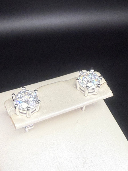 6 Prong Setting One Carat 5mm  Round Moissanite Diamond Studs Earring. Pass Diamond Test