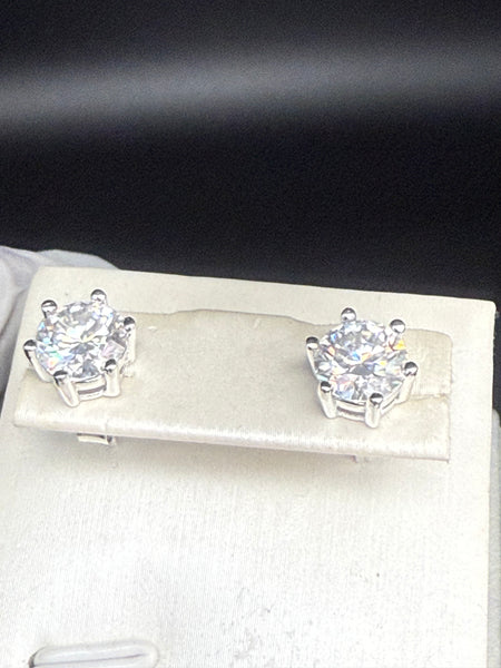 6 Prong Setting One Carat 5mm  Round Moissanite Diamond Studs Earring. Pass Diamond Test