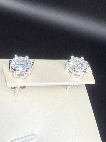 6 Prong Setting One Carat 5mm  Round Moissanite Diamond Studs Earring. Pass Diamond Test