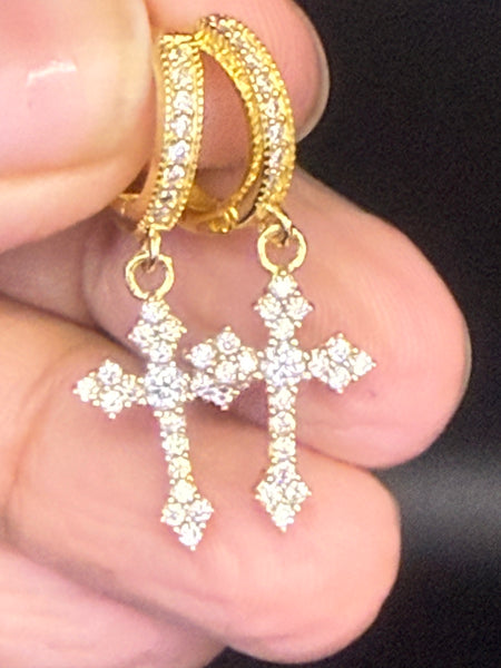 Moissanite Diamond Cross Sterling Silver Earrings.