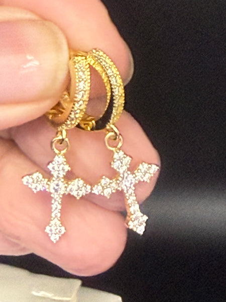 Moissanite Diamond Cross Sterling Silver Earrings.