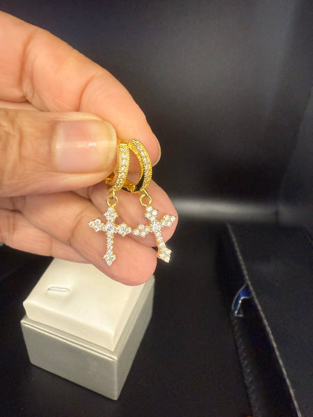 Moissanite Diamond Cross Sterling Silver Earrings.