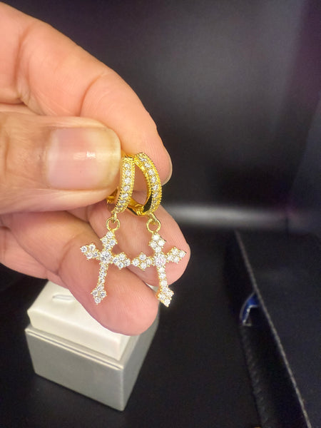 Moissanite Diamond Cross Sterling Silver Earrings.