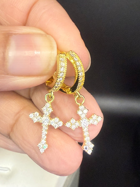 Moissanite Diamond Cross Sterling Silver Earrings.