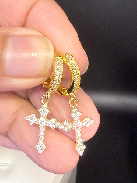 Moissanite Diamond Cross Sterling Silver Earrings.
