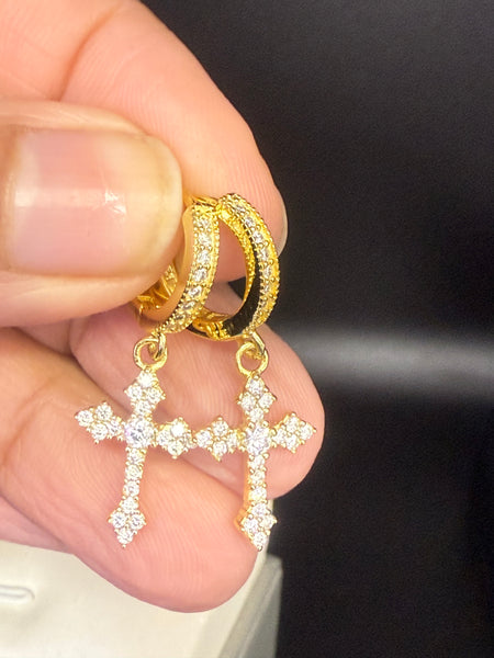 Moissanite Diamond Cross Sterling Silver Earrings.
