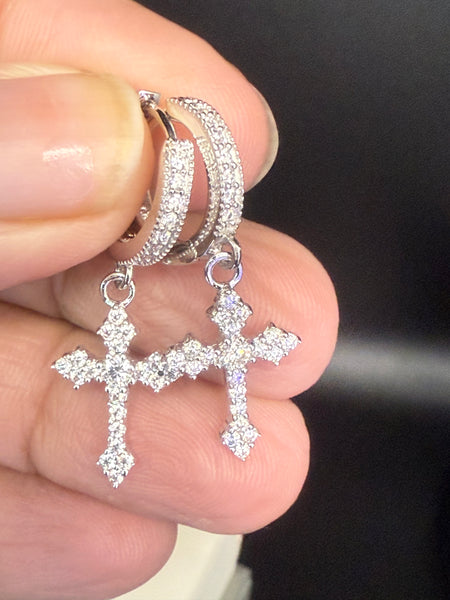 Moissanite Diamond Cross Sterling Silver Earrings.