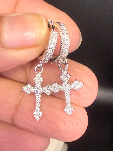 Moissanite Diamond Cross Sterling Silver Earrings.