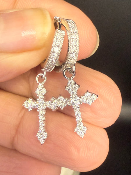 Moissanite Diamond Cross Sterling Silver Earrings.