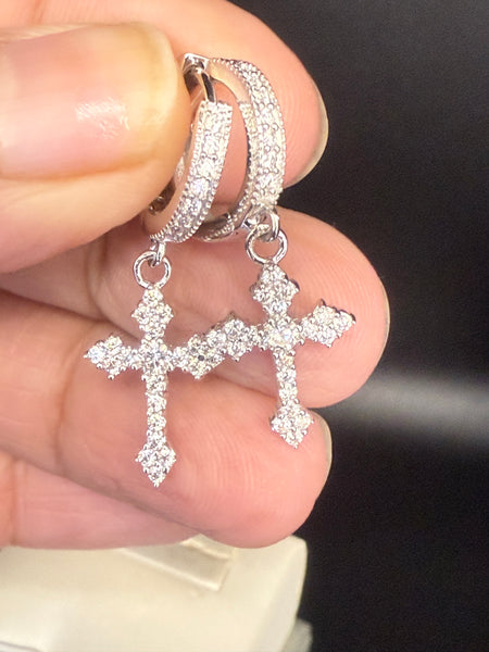 Moissanite Diamond Cross Sterling Silver Earrings.