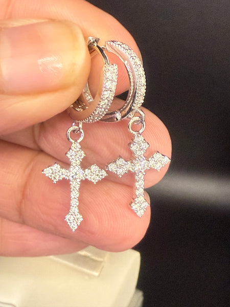 Moissanite Diamond Cross Sterling Silver Earrings.