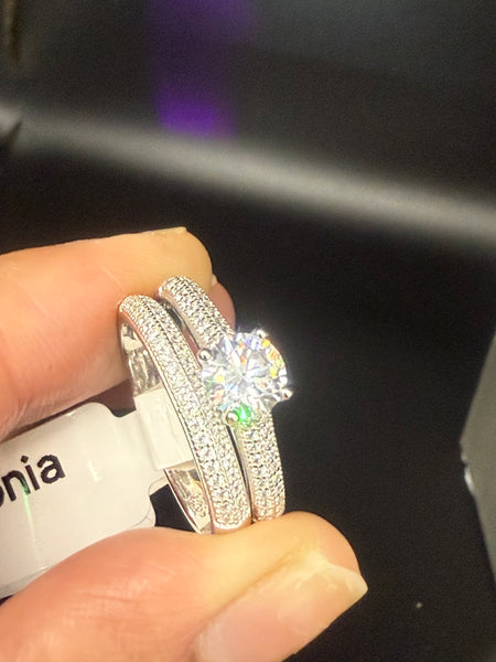 Solid Sterling Silver Wedding Engagement Ring Set