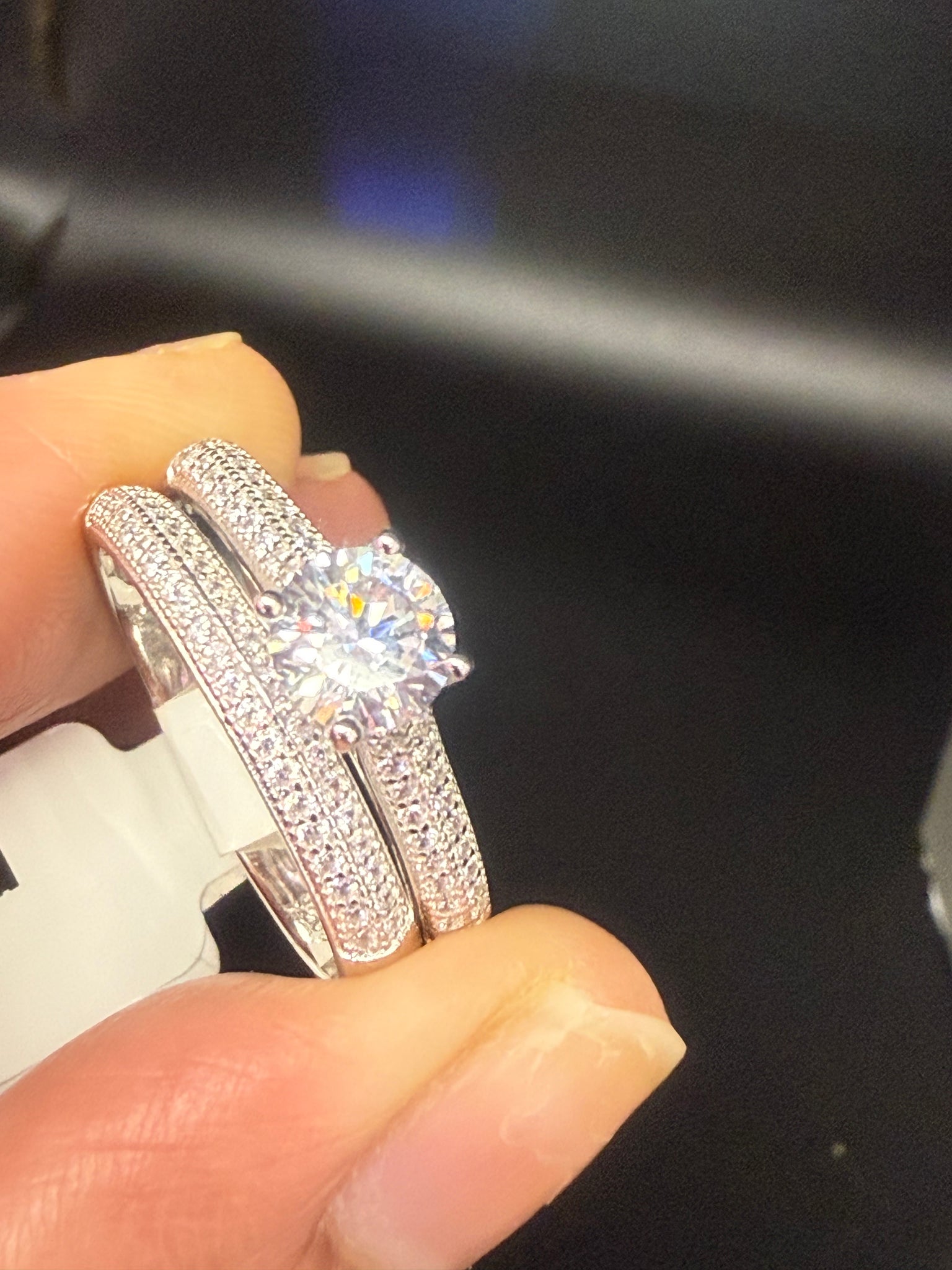 Solid Sterling Silver Wedding Engagement Ring Set