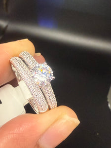 Solid Sterling Silver Wedding Engagement Ring Set