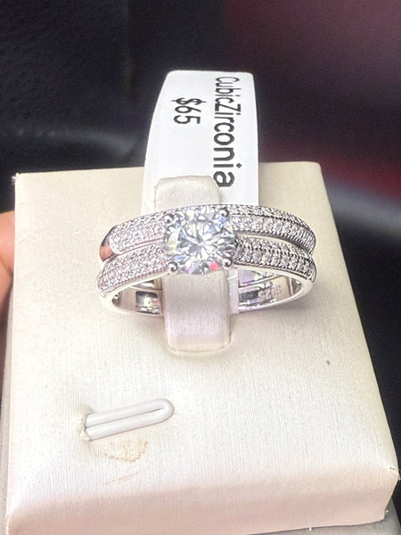 Solid Sterling Silver Wedding Engagement Ring Set