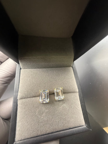 18k Gold Plated Sterling Silver Emerald Cut Stud Earring 7x6cm