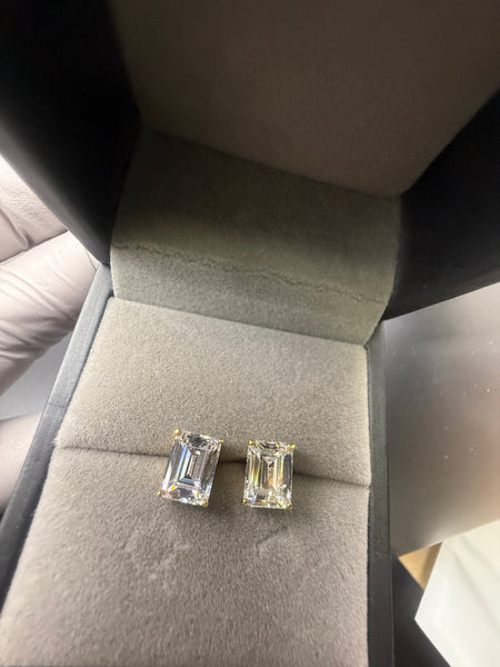 18k Gold Plated Sterling Silver Emerald Cut Stud Earring 7x6cm