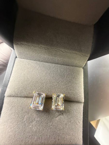 18k Gold Plated Sterling Silver Emerald Cut Stud Earring 7x6cm