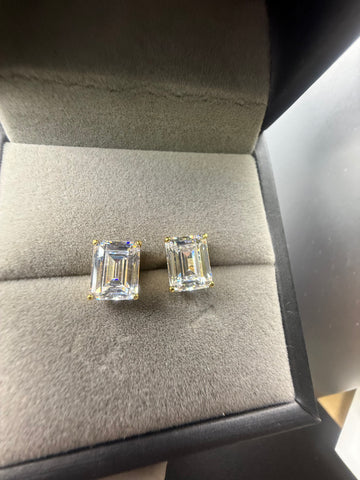 18k Gold Plated Sterling Silver Emerald Cut Stud Earring 7x6cm