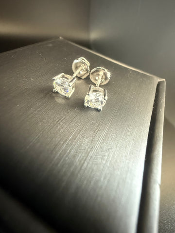 Half Carat Moissanite Screw Back Lock Sterling Silver Earrings