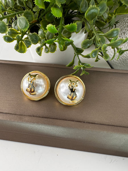 Gold Plated YSL Style Pearl Earrings