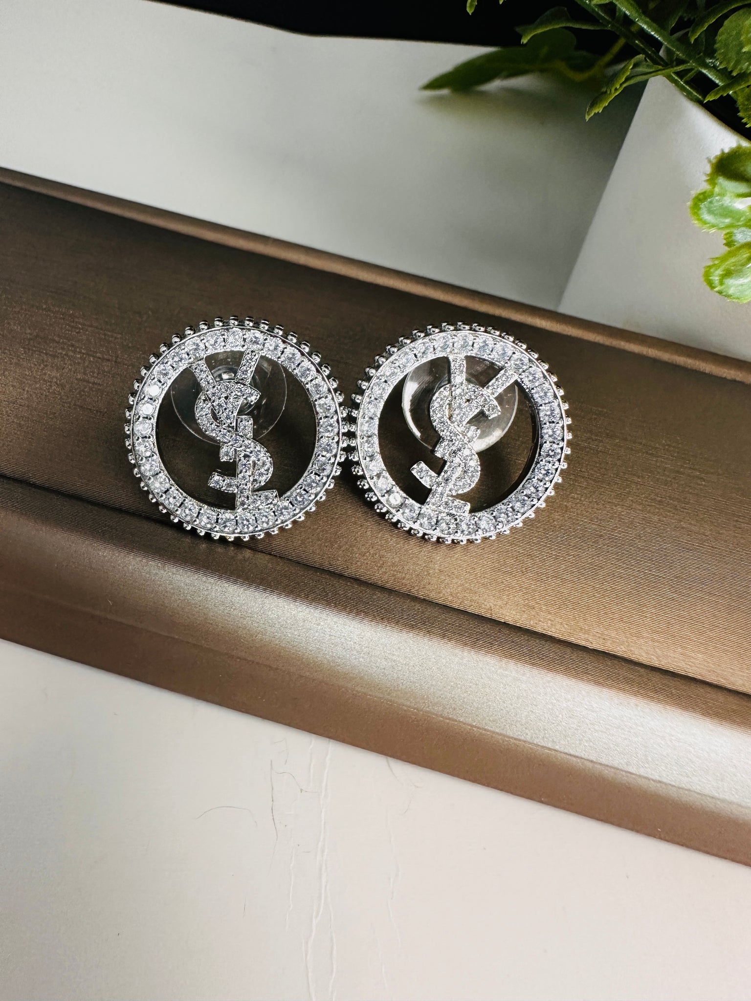 Silver YS L Style Studs Earrings