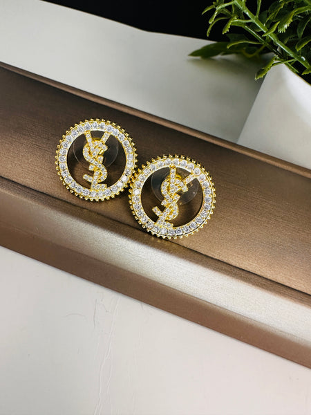 Silver YS L Style Studs Earrings