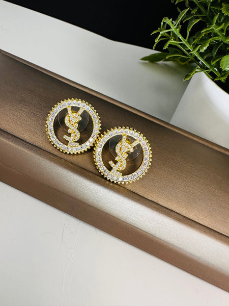 Silver YS L Style Studs Earrings