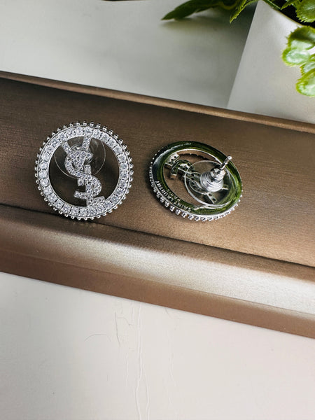 Silver YS L Style Studs Earrings
