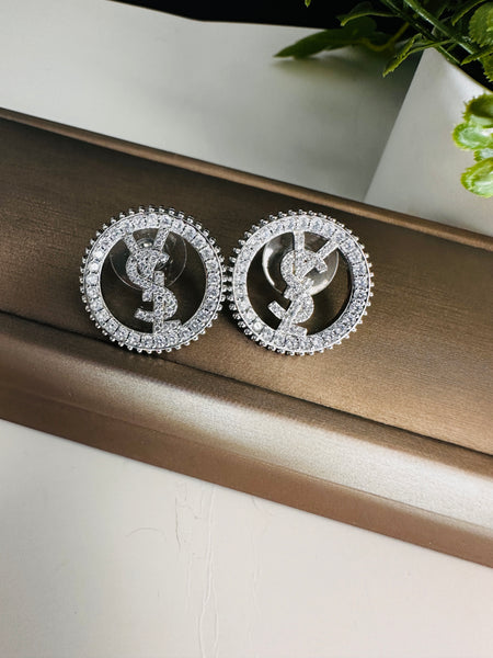 Silver YS L Style Studs Earrings