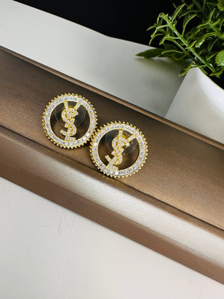 Silver YS L Style Studs Earrings