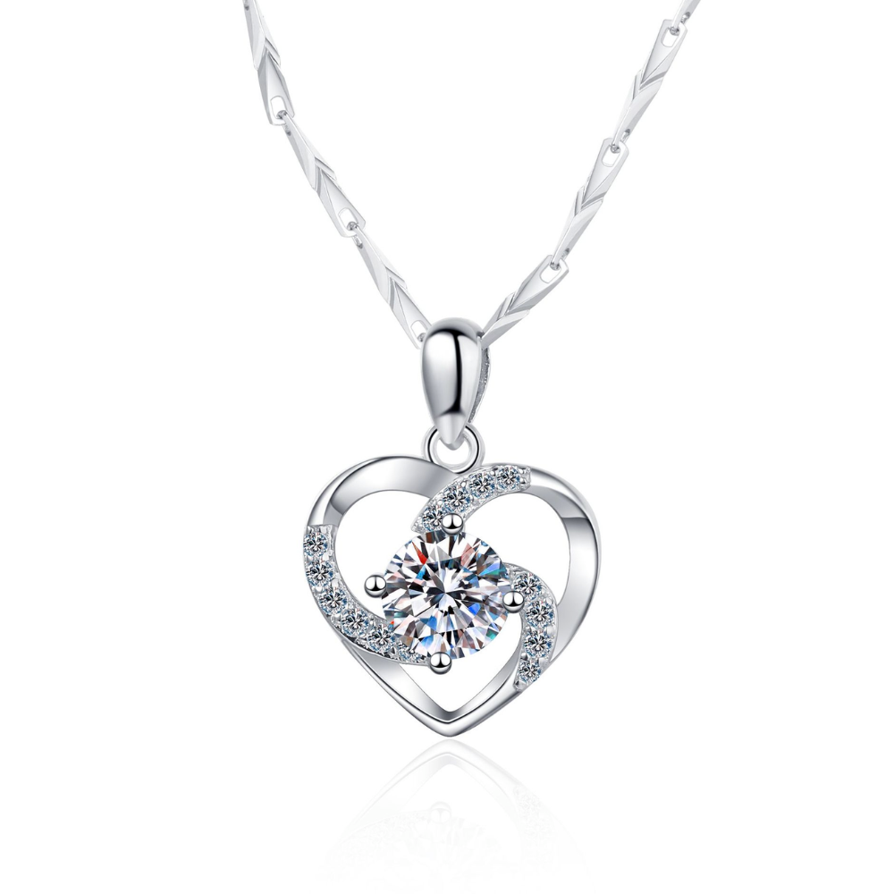 Solid Sterling Silver Necklace with Heart Pendant