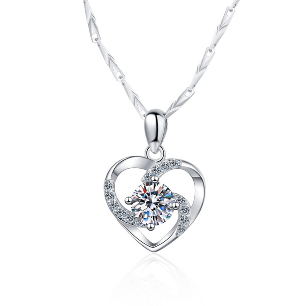 Solid Sterling Silver Necklace with Heart Pendant